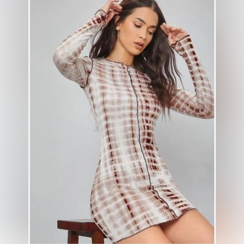 PRINCESS POLLY Brown Rayon-Elastin Tie-dyed Mini Dress Size 2